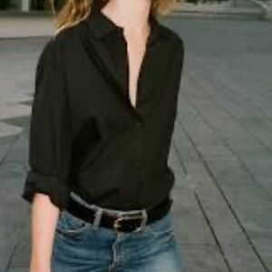 NWOT Banana Republic Black cotton sateen stretch black tailored blouse shirt M